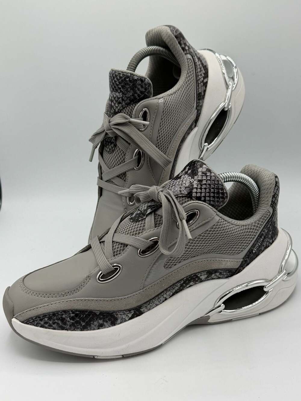 Michael Kors Olympia Trainer Women’s 9 Gray Snake Print Chunky Sneakers